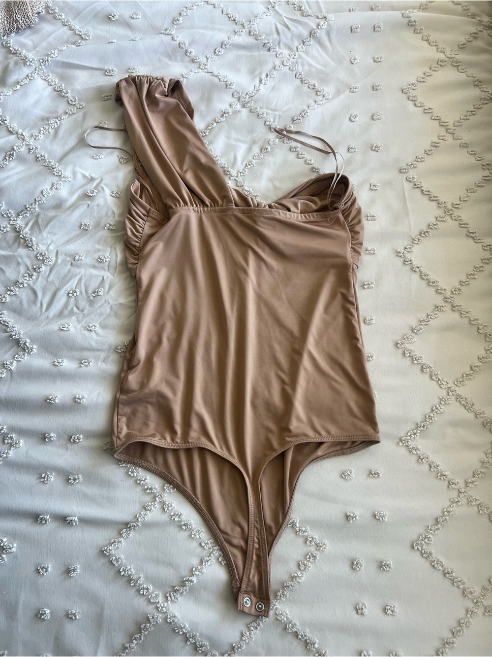 Express One-Shoulder Draped Bodysuit - Tan - Picture 6 of 6